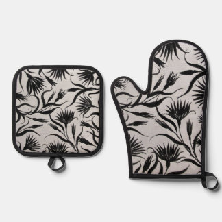 Zilveren gewatteerde hittebescherming, Ovenwanten  Ovenwant & Pannenlap Set