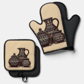 Zilveren gewatteerde pottenhouder ovenwant & pannenlap set (Voorkant / Achterkant)