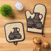 Zilveren gewatteerde pottenhouder ovenwant & pannenlap set (Top down)