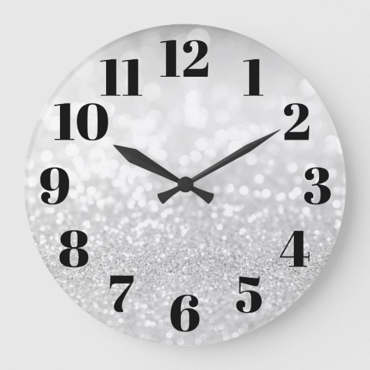 Zilveren Glam Bokeh Glitter Grote Klok (Voorkant)