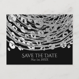 Zilveren Glam Cheetah Print Exotisch Save the Date Aankondigingskaart