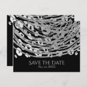 Zilveren Glam Cheetah Print Exotisch Save the Date Aankondigingskaart (Voorkant / Achterkant)