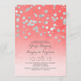 Zilveren Glam Confetti Koraal Roze Repetitie Diner Kaart