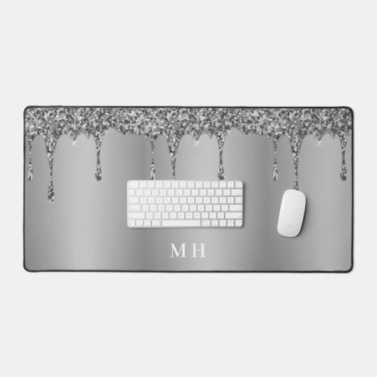 Zilveren Glam Girly Sparkles Luxe Monogram Bureaumat (Keyboard & Muis)