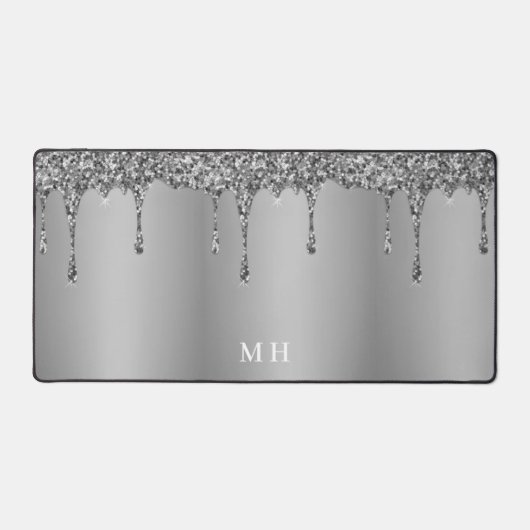 Zilveren Glam Girly Sparkles Luxe Monogram Bureaumat (Voorkant)
