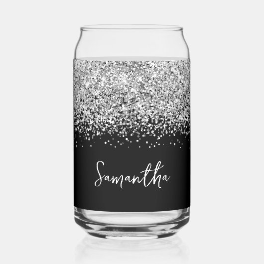 Zilveren Glam Glitter op Zwart Blikvorm Glas (Voorkant)