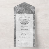 Zilveren Glam Glitter Snake Skin All In One Uitnodiging (Binnen)