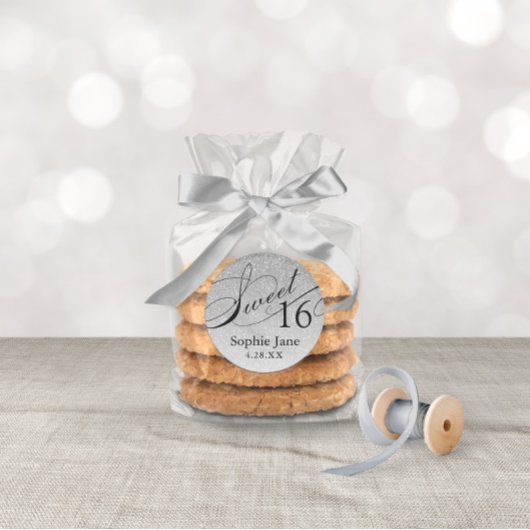 Zilveren Glam Glitter Sweet 16 gepersonaliseerd Ronde Sticker