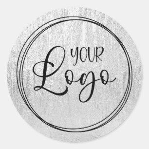 Zilveren Glam Textuur Logo Ronde Sticker