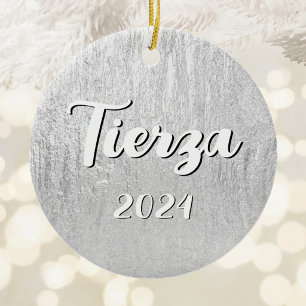 Zilveren Glam Textuur Persoonlijk Keramisch Ornament