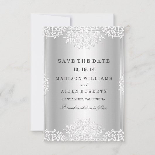 Zilveren  Glamor Wedding sparen de Datum Save The Date (Voorkant)