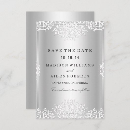 Zilveren Glamor Wedding sparen de Datum Save The Date (Voorkant / Achterkant)