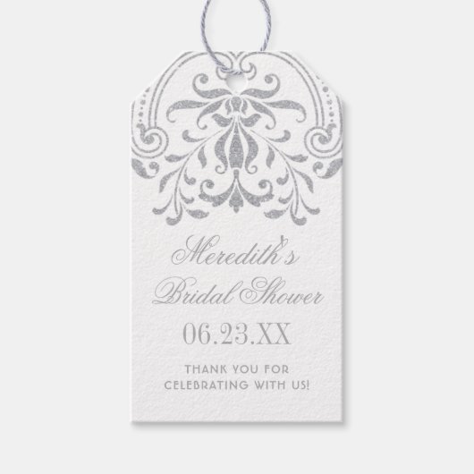 Zilveren  Glamour Bruiloft Vrijgezellenfeest Cadeaulabel (Voorkant)