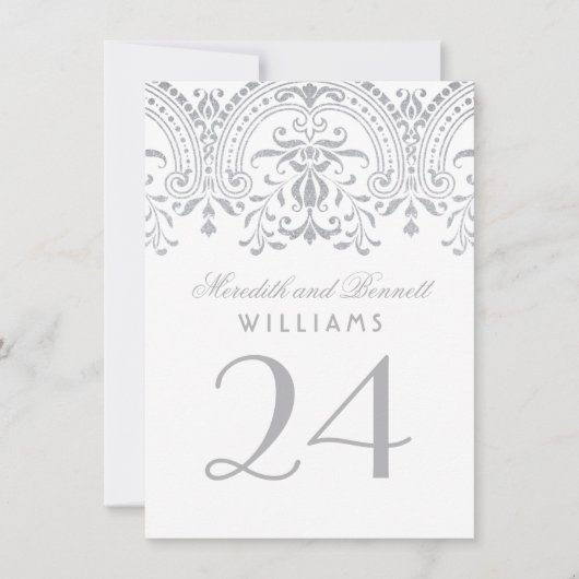 Zilveren  Glamour Trouwtafel Nummer Kaart (Voorkant)