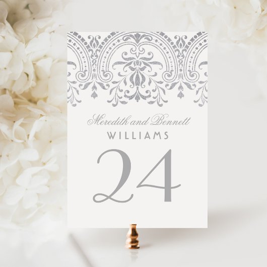 Zilveren Glamour Trouwtafel Nummer Kaart