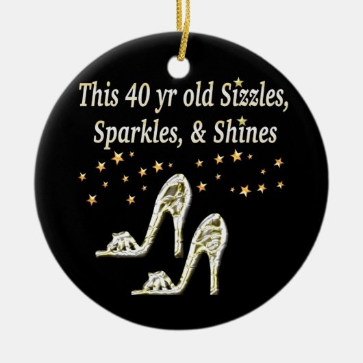 ZILVEREN GLAMOUREUS 40E VERJAARDAG ONTWERP KERAMISCH ORNAMENT (Voorkant)