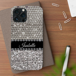Zilveren Glans Glamour Bling Persoonlijke Metaal iPhone 15 Case