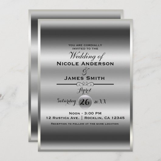 Zilveren Glans Glanzend Metaal Elegante Klasse Tro Kaart (Voorkant / Achterkant)