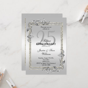 Zilveren Glans & Glitter 25-jarig Huwelijksjubileu Kaart