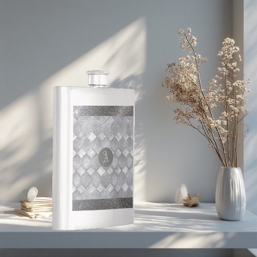 Zilveren Glans Luxe Topografie Metallic Monogram Flacon