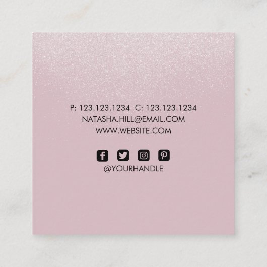 Zilveren glanspoeder en roze visitekaartje (Achterkant)
