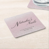 Zilveren glansstof en roze kartonnen onderzetters (Schuin)