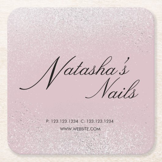 Zilveren glansstof en roze kartonnen onderzetters (Voorkant)