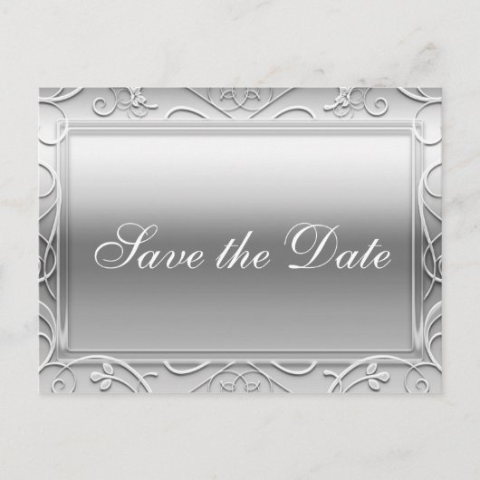 Zilveren glanzende elegante bruiloft Save Date Bri Aankondigingskaart (Voorkant)