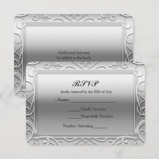 Zilveren glanzende Elegante Glamour bruiloft RSVP  (Voorkant / Achterkant)