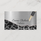 Zilveren glanzende luipaard glitter visitekaartje (Voorkant)