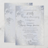 Zilveren Glimmer Bloemen Huwelijksjubileum Uitnodi Kaart (Voorkant / Achterkant)