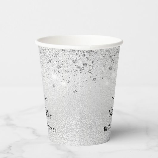 Zilveren glinsterende elegante monogram voor bruid papieren bekers (Rechts)