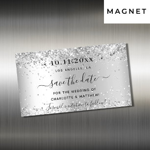 Zilveren glinsterende huwelijks save the date-magn