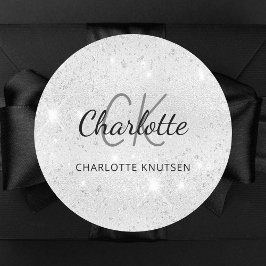 Zilveren glinsterende monogram initiaal naam ronde sticker