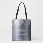 Zilveren glinsterende monogram initiaal naam tote bag (Voorkant)