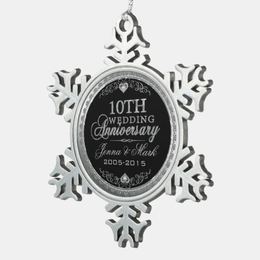 Zilveren Glitter 10e bruiloft Jubileum Ornament (Rechts)