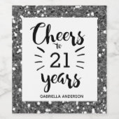 Zilveren Glitter 21e Verjaardag - Proost op 21 jaa Wijn Etiket (Enkel label)