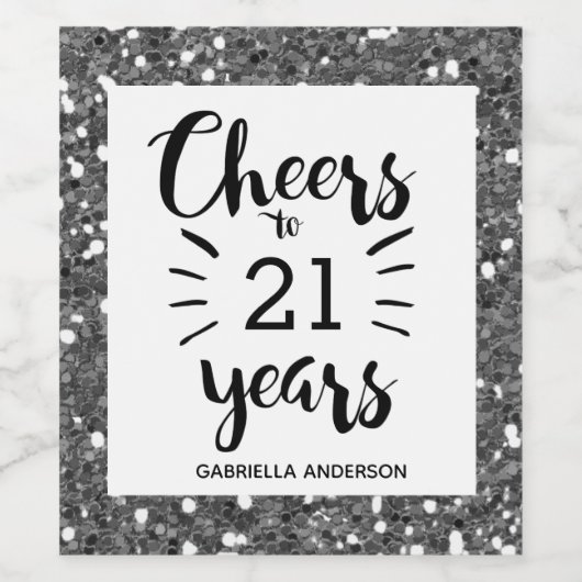 Zilveren Glitter 21e Verjaardag - Proost op 21 jaa Wijn Etiket (Enkel label)