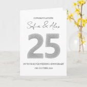 Zilveren glitter 25e huwelijksverjaardag groet kaart (Gele Bloem)