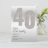 Zilveren Glitter 40e Verjaardagsfeestuitnodiging Kaart (Staand voorkant)