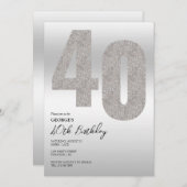 Zilveren Glitter 40e Verjaardagsfeestuitnodiging Kaart (Voorkant / Achterkant)