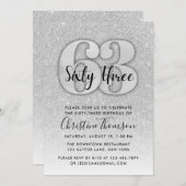 Zilveren Glitter 63e Verjaardagsuitnodiging Kaart (Voorkant / Achterkant)