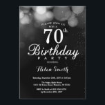 Zilveren Glitter 70e Verjaardag Uitnodiging Kaart<br><div class="desc">Silver Glitter 70th Birthday Invitation Kaart. Verjaardag voor volwassenen. Zilveren Glitter Bokeh Achtergrond. 16e 18e 21e 30e 40e 50e 60e 70e 80e 90e 100e. Elke leeftijd. Voor verdere aanpassing klikt u op de knop "Aanpassen" en gebruikt u onze ontwerptool om deze sjabloon te wijzigen.</div>