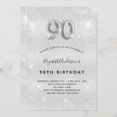 Zilveren glitter 90e verjaardag kaart (Voorkant / Achterkant)