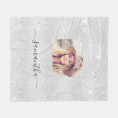 Zilveren glitter aangepaste fotonaam fleece deken (Voorkant (Horizontaal))