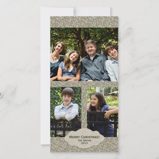 Zilveren Glitter Aanpasbare 3 Foto Kerstkaart (Voorkant)