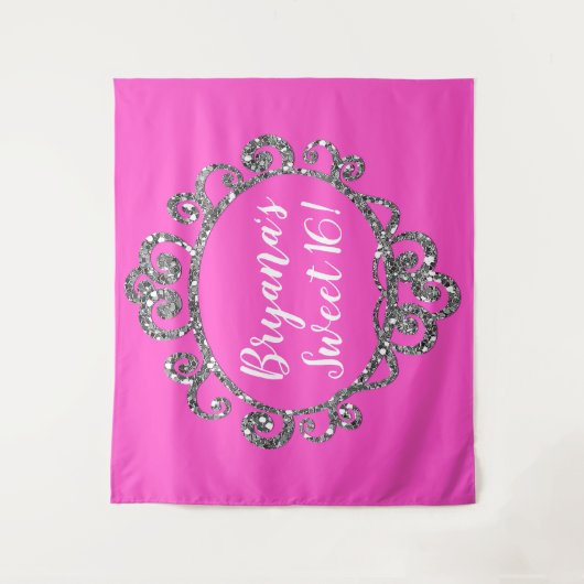 Zilveren Glitter ACHTERGROND VOOR VERJAARDAGSFEEST Wandkleed (Voorkant)