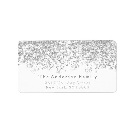 Zilveren glitter adreslabel etiket (Voorkant)