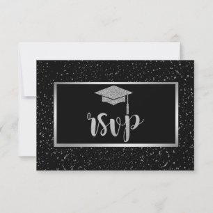 Zilveren Glitter Afstudeerhoed,Confetti Afstudeerf RSVP Kaartje