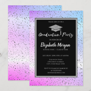 Zilveren Glitter Afstudeerhoed, Confetti Ombre Kaart